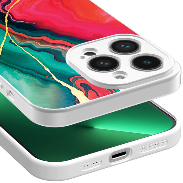 iPhone 13 Pro Max telefoonhoesje met rood groen marmer opdruk wit (5)