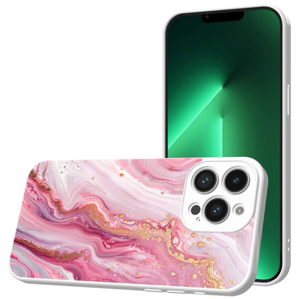 iPhone 13 Pro Max telefoonhoesje met roze marmer opdruk wit (1)