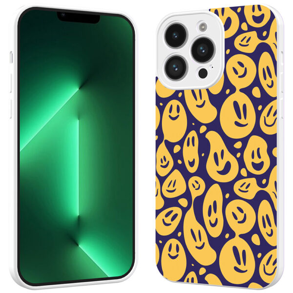iPhone 13 Pro Max telefoonhoesje met smileys opdruk wit (3)