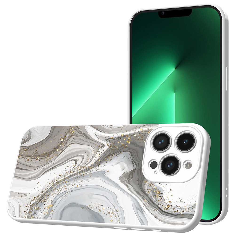 iPhone 13 Pro Max telefoonhoesje met zilver marmer opdruk wit (1)
