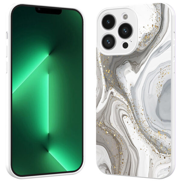 iPhone 13 Pro Max telefoonhoesje met zilver marmer opdruk wit (3)