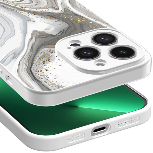 iPhone 13 Pro Max telefoonhoesje met zilver marmer opdruk wit (5)