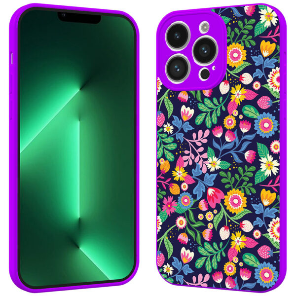 iPhone 13 Pro telefoonhoesje met bloemen opdruk paars (2)