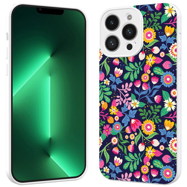iPhone 13 Pro telefoonhoesje met bloemen opdruk wit (2)