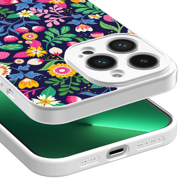 iPhone 13 Pro telefoonhoesje met bloemen opdruk wit (3)