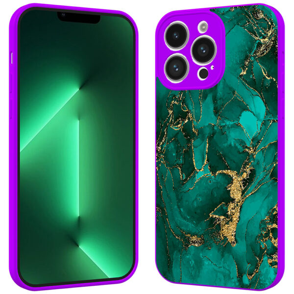 iPhone 13 Pro telefoonhoesje met goud groen marmer opdruk paars (2)