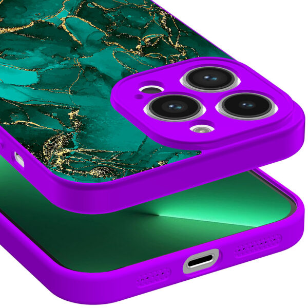 iPhone 13 Pro telefoonhoesje met goud groen marmer opdruk paars (3)
