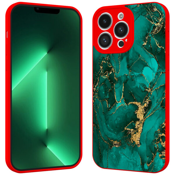 iPhone 13 Pro telefoonhoesje met goud groen marmer opdruk rood (2)