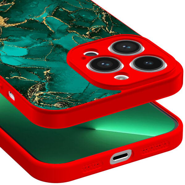 iPhone 13 Pro telefoonhoesje met goud groen marmer opdruk rood (3)