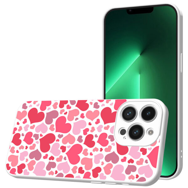 iPhone 13 Pro telefoonhoesje met hartjes opdruk wit (1)