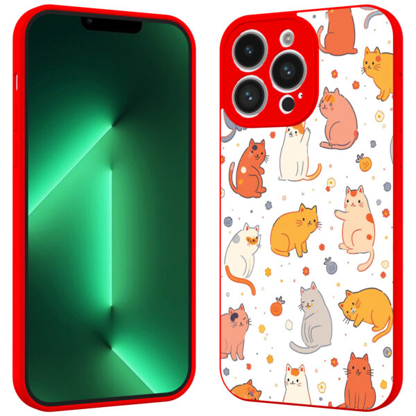 iPhone 13 Pro telefoonhoesje met katten en poezen opdruk rood (2)