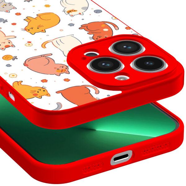 iPhone 13 Pro telefoonhoesje met katten en poezen opdruk rood (3)