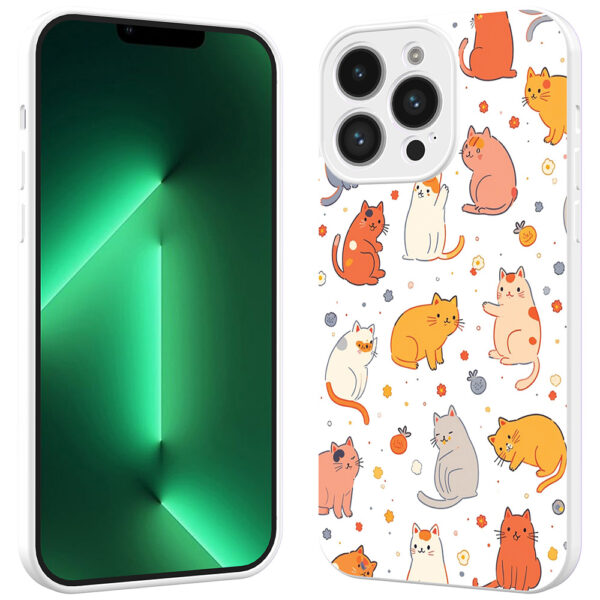 iPhone 13 Pro telefoonhoesje met katten en poezen opdruk wit (2)