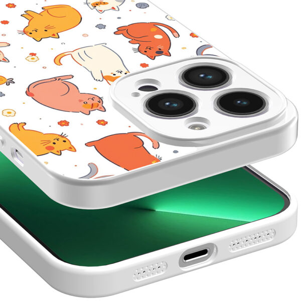 iPhone 13 Pro telefoonhoesje met katten en poezen opdruk wit (3)