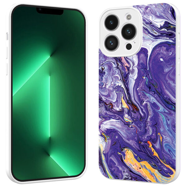iPhone 13 Pro telefoonhoesje met paars goud marmer opdruk wit (2)
