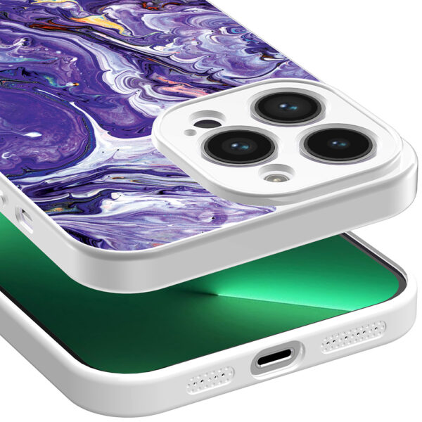 iPhone 13 Pro telefoonhoesje met paars goud marmer opdruk wit (3)