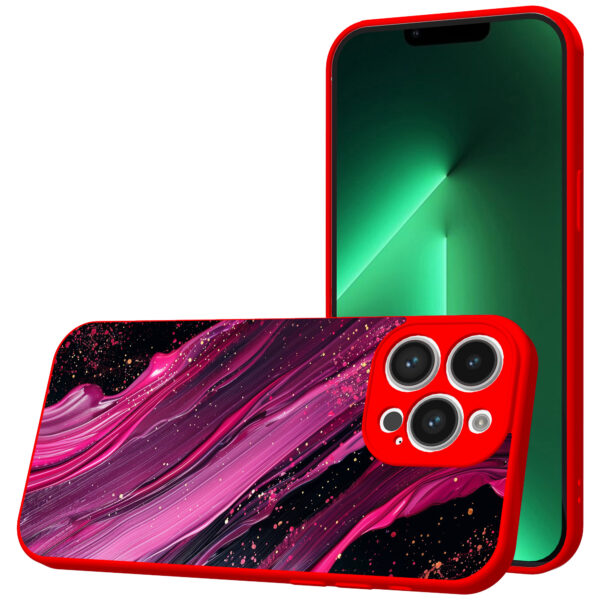 iPhone 13 Pro telefoonhoesje met paars roze marmer opdruk rood (1)