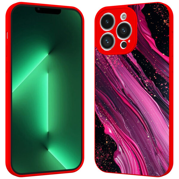 iPhone 13 Pro telefoonhoesje met paars roze marmer opdruk rood (2)