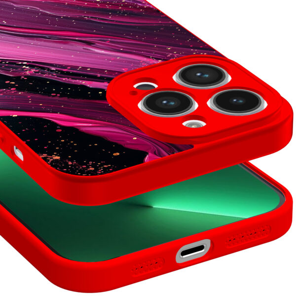 iPhone 13 Pro telefoonhoesje met paars roze marmer opdruk rood (3)