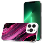 iPhone 13 Pro telefoonhoesje met paars roze marmer opdruk wit (1)