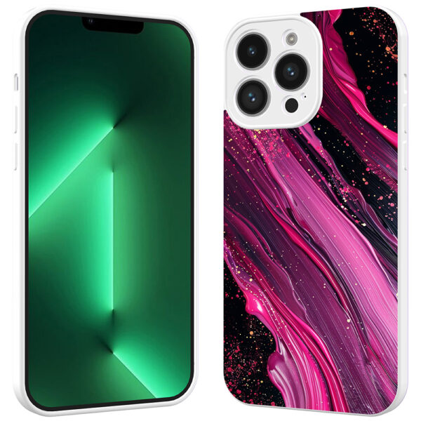 iPhone 13 Pro telefoonhoesje met paars roze marmer opdruk wit (2)