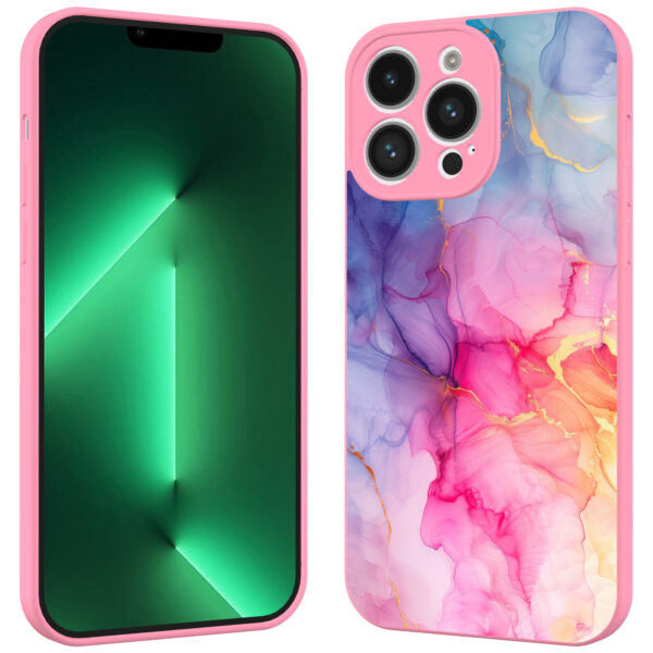 iPhone 13 Pro telefoonhoesje met regenboog marmer opdruk roze (2)