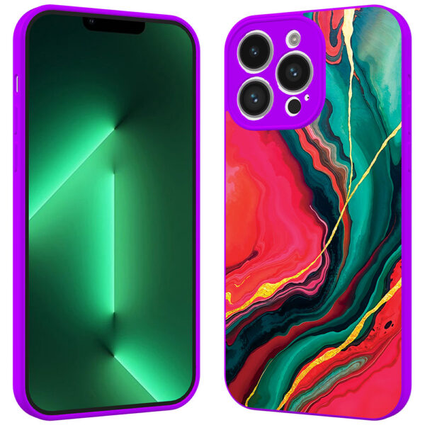 iPhone 13 Pro telefoonhoesje met rood groen marmer opdruk paars (2)
