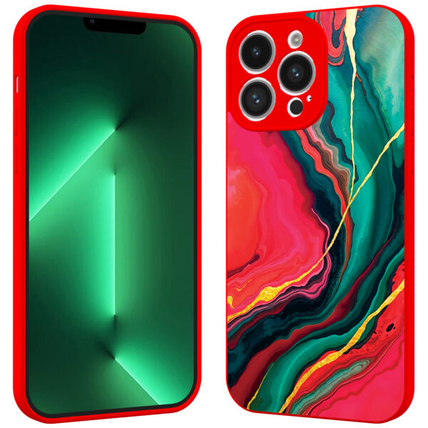 iPhone 13 Pro telefoonhoesje met rood groen marmer opdruk rood (2)