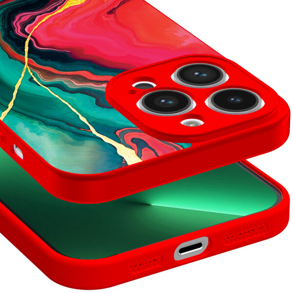iPhone 13 Pro telefoonhoesje met rood groen marmer opdruk rood (3)