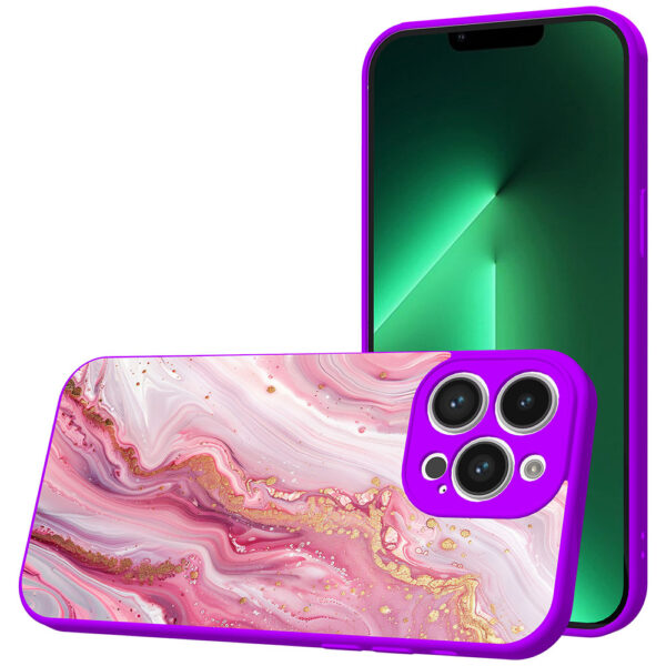 iPhone 13 Pro telefoonhoesje met roze marmer opdruk paars (1)