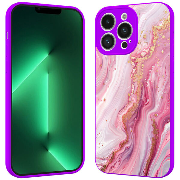 iPhone 13 Pro telefoonhoesje met roze marmer opdruk paars (2)