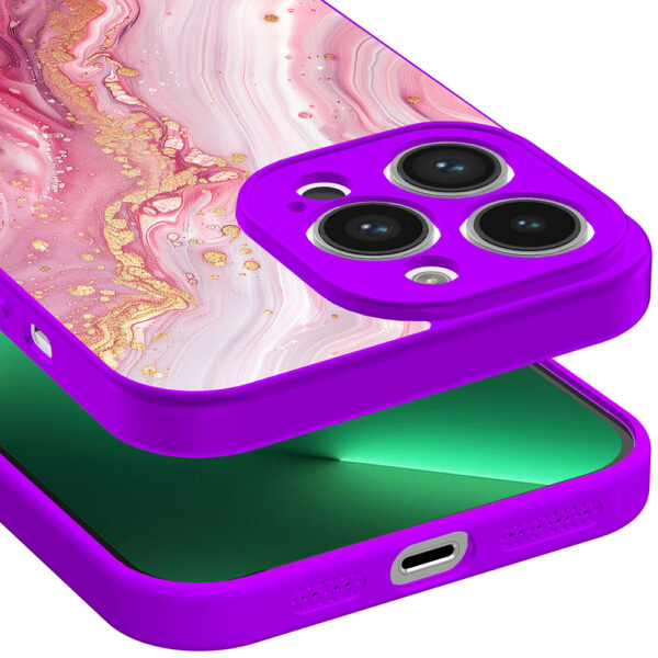 iPhone 13 Pro telefoonhoesje met roze marmer opdruk paars (3)