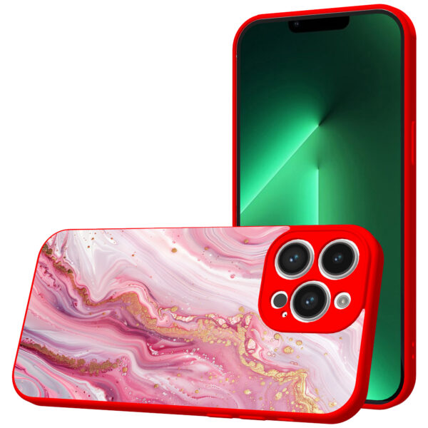 iPhone 13 Pro telefoonhoesje met roze marmer opdruk rood (1)