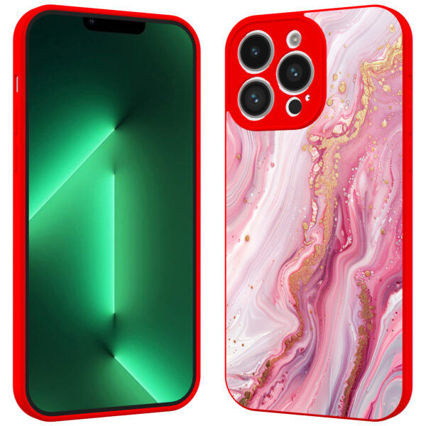 iPhone 13 Pro telefoonhoesje met roze marmer opdruk rood (2)