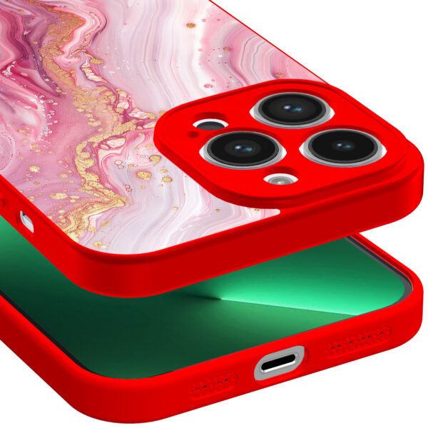 iPhone 13 Pro telefoonhoesje met roze marmer opdruk rood (3)