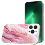 iPhone 13 Pro telefoonhoesje met roze marmer opdruk wit (1)