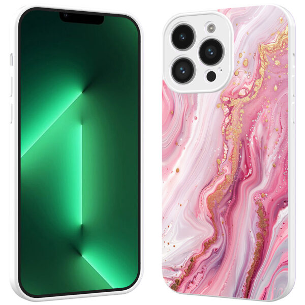 iPhone 13 Pro telefoonhoesje met roze marmer opdruk wit (2)