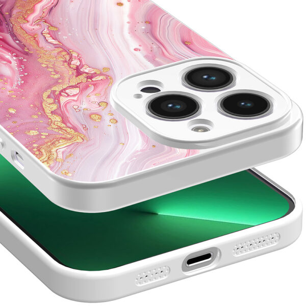 iPhone 13 Pro telefoonhoesje met roze marmer opdruk wit (3)