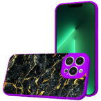 iPhone 13 Pro telefoonhoesje met zwart goud marmer opdruk paars (1)