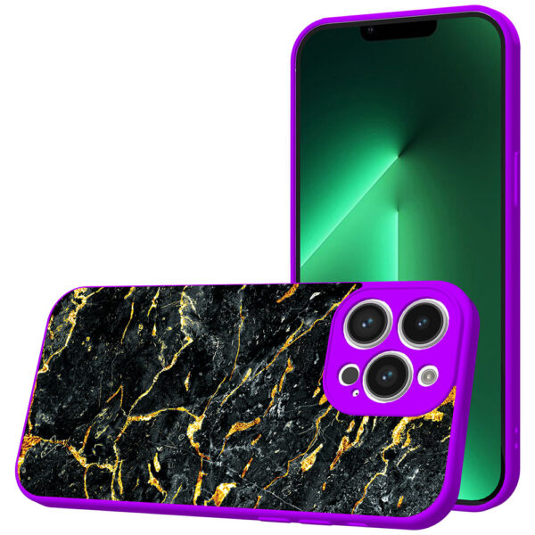 iPhone 13 Pro telefoonhoesje met zwart goud marmer opdruk paars (1)