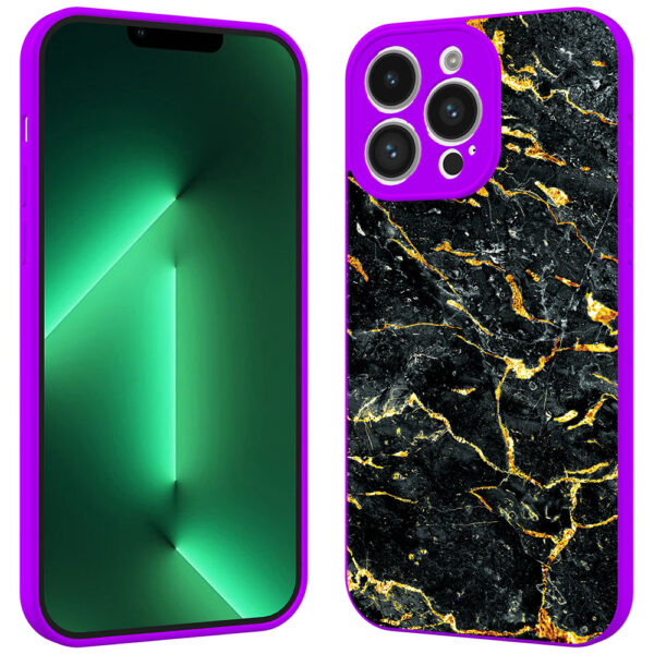iPhone 13 Pro telefoonhoesje met zwart goud marmer opdruk paars (2)