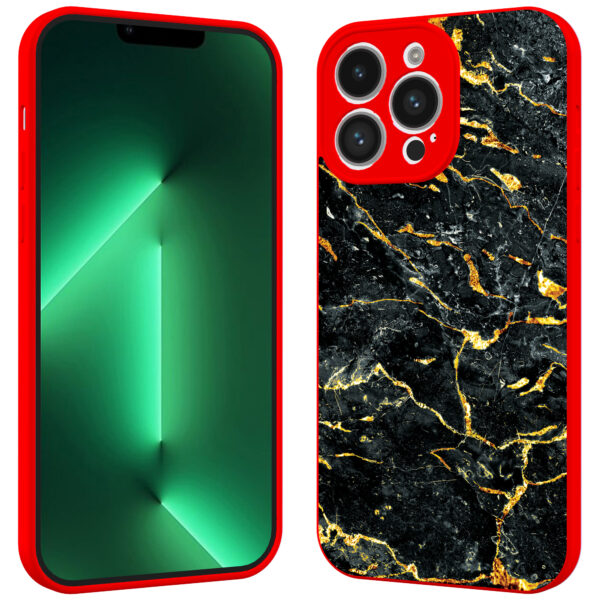 iPhone 13 Pro telefoonhoesje met zwart goud marmer opdruk rood (2)