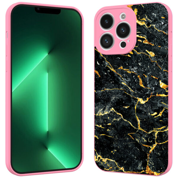 iPhone 13 Pro telefoonhoesje met zwart goud marmer opdruk roze (2)