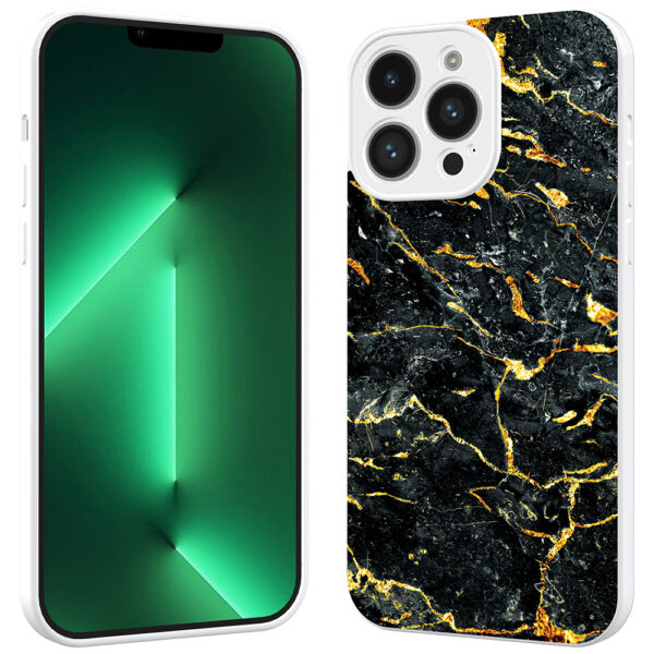 iPhone 13 Pro telefoonhoesje met zwart goud marmer opdruk wit (2)