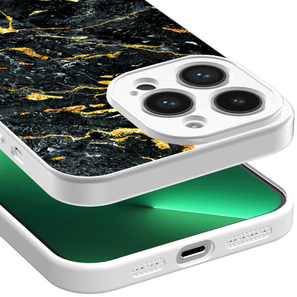 iPhone 13 Pro telefoonhoesje met zwart goud marmer opdruk wit (3)
