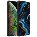 iPhone Xs Max telefoonhoesje met blauw goud marmer opdruk (1)
