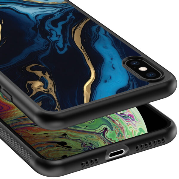 iPhone Xs Max telefoonhoesje met blauw goud marmer opdruk (4)