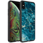 iPhone Xs Max telefoonhoesje met blauw marmer opdruk (1)