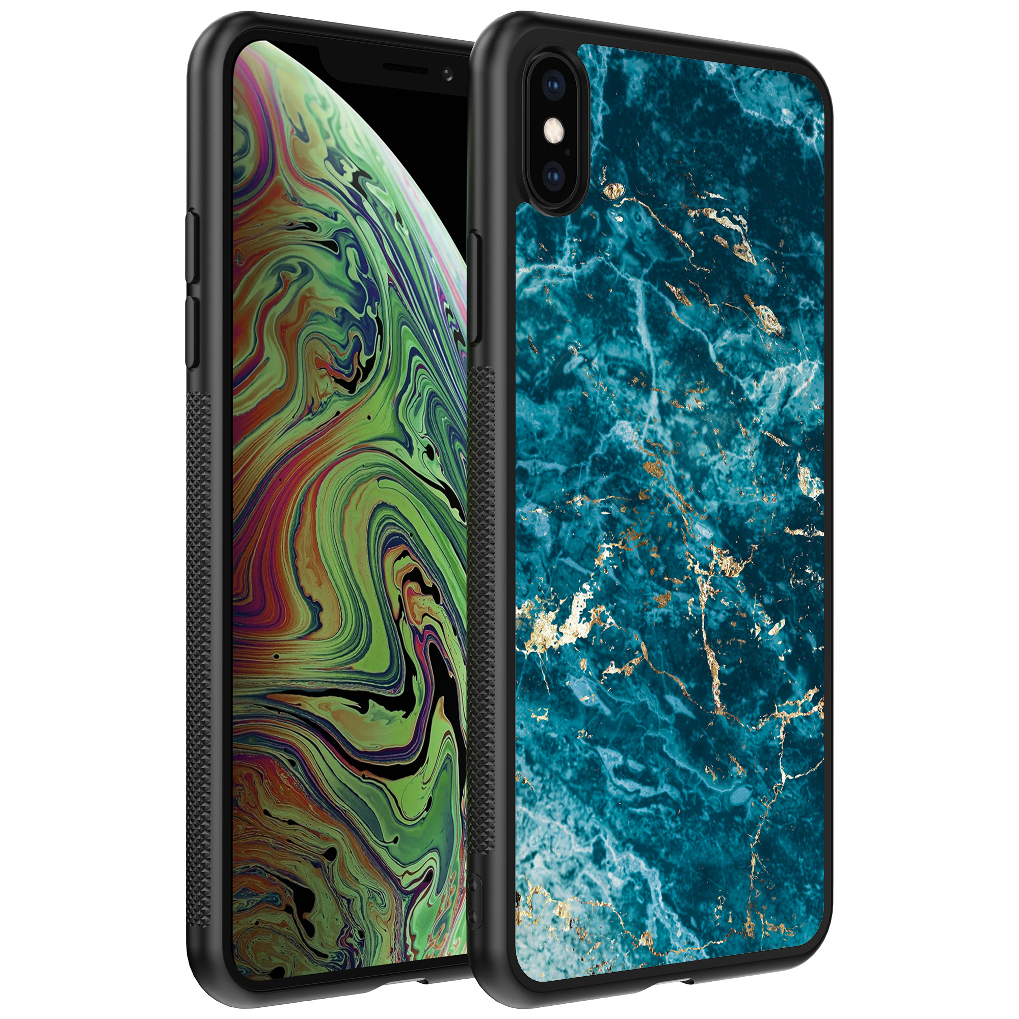 iPhone Xs Max telefoonhoesje met blauw marmer opdruk (1)