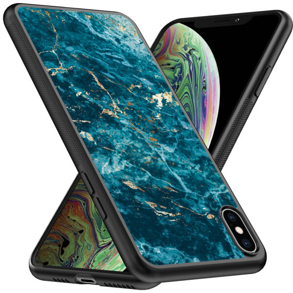 iPhone Xs Max telefoonhoesje met blauw marmer opdruk (2)